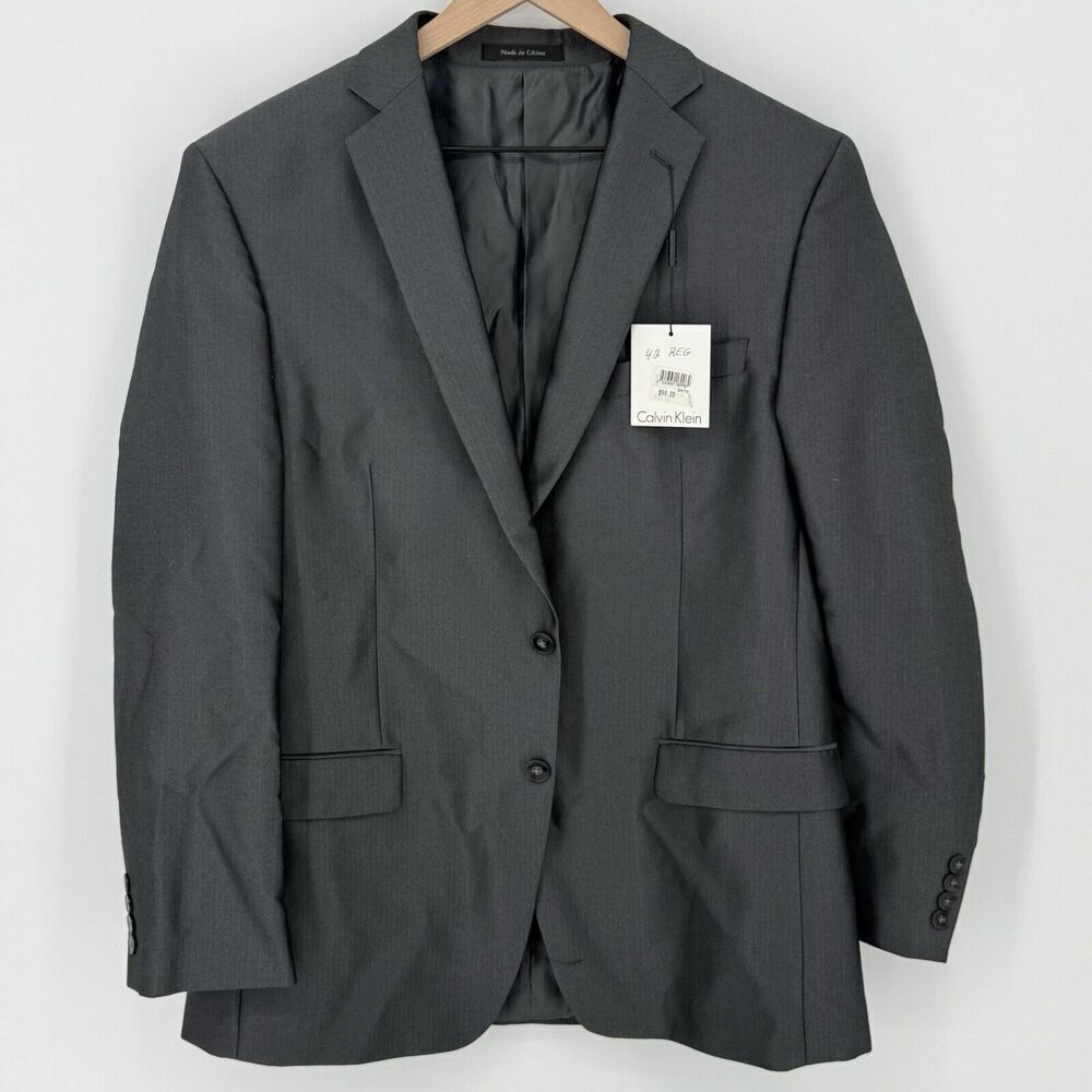 Calvin Klein Dark Gray Herringbone Blazer Men’s Size 42R NWT